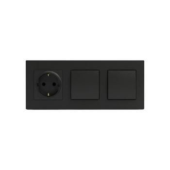 Legrand - Kettős egypólusú (1-es) kapcsoló és háztartási SCHUKO aljzat NELOE STEP kerettel, 250 V LR0046+2xLR0038+LR0116 kép