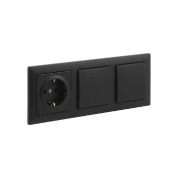 Legrand - Kettős egypólusú (1-es) kapcsoló és SCHUKO háztartási aljzat SUNO kerettel 250V fekete LR0094+LR0118+2XLR0070 kép
