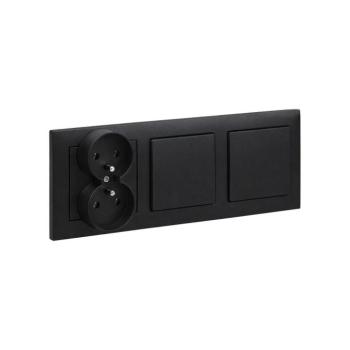 Legrand - Kettős egypólusú kapcsoló 1. és dupla aljzat kerettel SUNO 250V fekete LR0094+LR0066+2XLR0070 kép