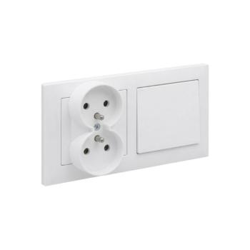 Legrand - Kettős fali aljzat és egypólusú kapcsoló 1-es kerettel SUNO 250V fehér LR0093+LR0082+LR0086 kép