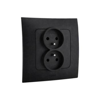 Legrand - Kettős fali konnektor NILOE kerettel 250V fekete LR0012+LR0002 kép