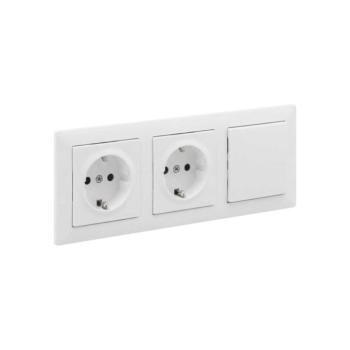 Legrand - Kettős háztartási SCHUKO aljzat és egypólusú kapcsoló 1. számú SUNO kerettel 250V fehér LR0078+2XLR0117+LR0086 kép