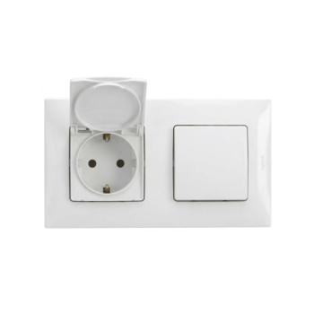 Legrand - Kültéri háztartási aljzat és egypólusú kapcsoló (1-es), NILOE kerettel, 250V, IP44, fehér LR0029+LR0019+LR0022 kép
