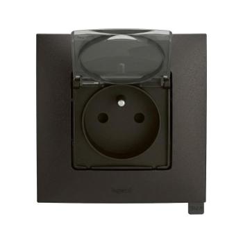 Legrand - Kültéri háztartási aljzat kerettel NILOE 250V IP44 fekete LR0012+LR0003 kép