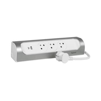 Legrand 049406 - Hálózati hosszabbító 3 aljzattal, E típusú dugó + USB-A + USB-C, 1 m, ezüst/fehér 049406 kép