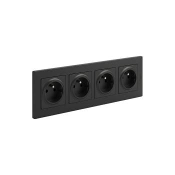 Legrand - Négymodulos lakossági fali aljzat kerettel NILOE STEP 250V fekete LR0047+4xLR0033 kép