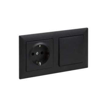 Legrand - SCHUKO háztartási aljzat és egypólusú kapcsoló, 1-es, SUNO kerettel, 250V, fekete LR0077+LR0118+LR0070 kép