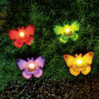 Leszúrható LED szolár – pillangók – színes – fekete – műanyag – 9 x 9 x 8,5 cm kép