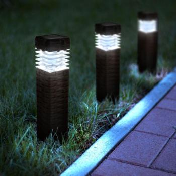 Leszúrható szolár lámpa – rattan hatású, barna – hidegfehér – 7 x 7 x 28 (+12) cm kép