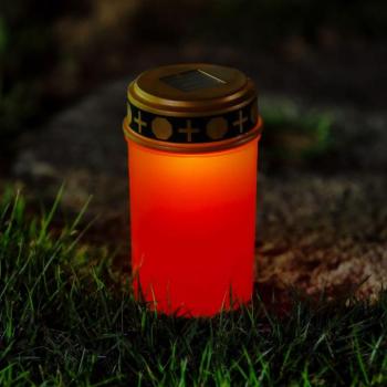 Leszúrható szolár mécses – pislákoló melegfehér LED – 7,3 x 20,5 cm – piros / fehér kép