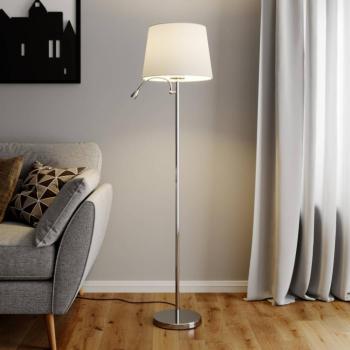 Lindby állólámpa Benjiro, fehér, textil, olvasólámpa, 150 cm kép