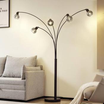 Lindby állólámpa Braccio, szürke/fekete, üveg, 5 izzós, 204.5cm kép