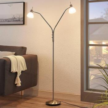 Lindby állólámpa Gwendolin, 160 cm, nikkel színű, 2-lámpás. kép