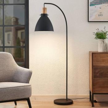 Lindby állólámpa Trebale, fekete, fa, 154 cm, E27 kép