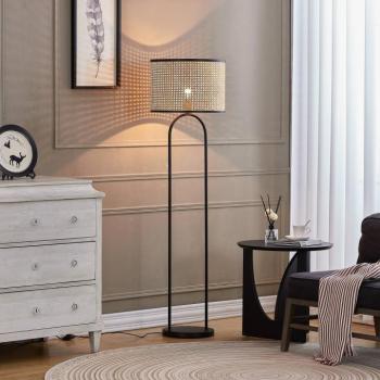 Lindby állólámpa Yaelle, 146 cm magas, rattan, fekete, E27 kép