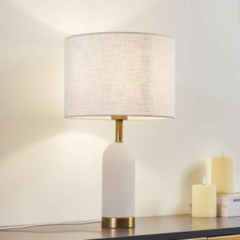 Lindby asztali lámpa alabástrom, fehér/arany, Ø 30 cm, márvány, E27 kép