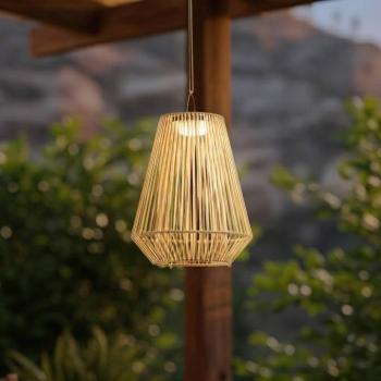Lindby Austas LED-es napelemes függőlámpa, bézs, Ø 32 cm, USB, IP54 kép