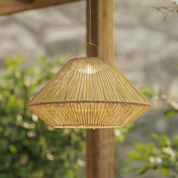 Lindby Austas LED-es napelemes függőlámpa, bézs, Ø 50 cm, USB, IP54 kép