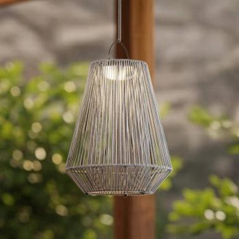 Lindby Austas LED-es napelemes függőlámpa, szürke, Ø 32 cm, USB, IP54 kép
