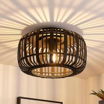 Lindby Canyana mennyezeti lámpa, fekete, rattan, Ø 40 cm kép