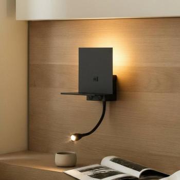 Lindby fali lámpa Thorid, fekete, USB, LED-es olvasólámpa, G9 kép