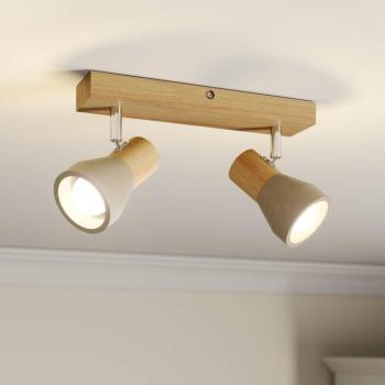 Lindby Filiz spotlámpa, 2-lámpás, 27 cm, fa, beton, E14 kép