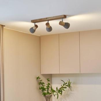 Lindby Filiz spotlámpa, 3-lámpás, 47 cm hosszú, fa, beton, E14 kép