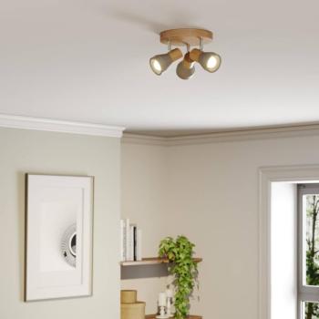 Lindby Filiz spotlámpa, 3-lámpás, Ø 20 cm, fa, beton, E14 kép