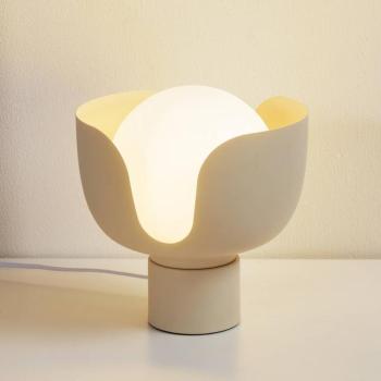 Lindby Fiora asztali lámpa, bézs, üveg, fém, Ø 20 cm kép