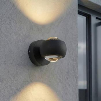 Lindby Focra LED kültéri falikar, fekete, 2 izzós, CCT, IP54 kép