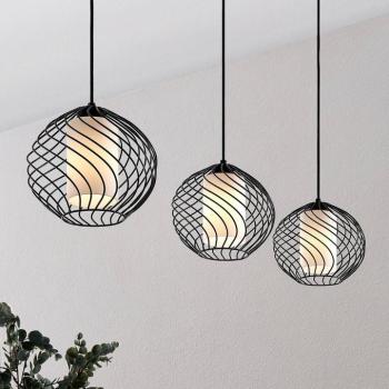 Lindby függőlámpa Cedrice, 3-lámpás, fekete, fém, E27 kép