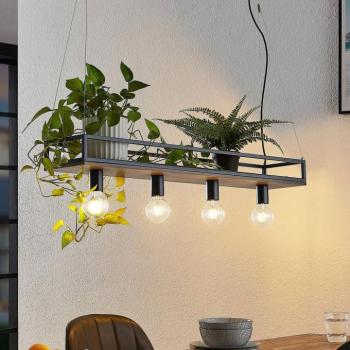 Lindby Kirista lógó lámpa, 4 izzós, fekete/fa, 100 cm, E27 kép