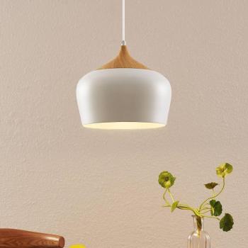 Lindby függőlámpa Vilsera, fehér, fém/fa, 26 cm, E27 kép