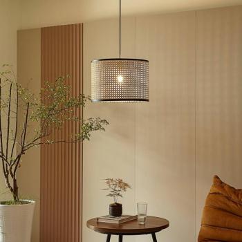 Lindby függőlámpa Yaelle, Ø 40 cm, rattan, fekete, E27 kép