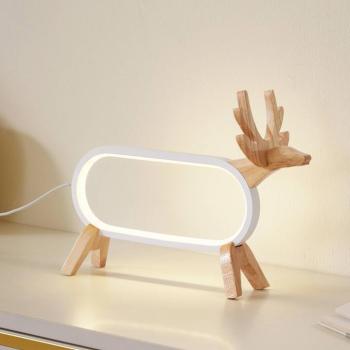 Lindby Hirvi LED asztali lámpa, fehér, fa, 31 cm, CCT, fényerőszabályzó, kép