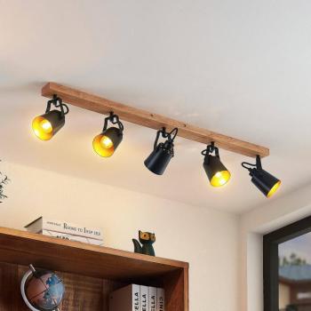 Lindby Kimban mennyezeti spotlámpa, 5 lámpás, 106 cm, fa, fém kép