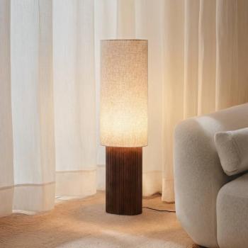 Lindby Kimiko álló világítás, magasság 100 cm, diófa, textil kép
