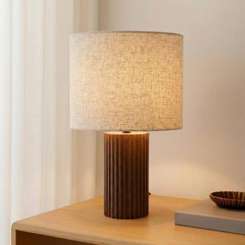Lindby Kimiko asztali világítás, magasság 38 cm, diófa, textil kép