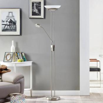 Lindby Yveta LED álló lámpa, nikkel színű, olvasólámpa, dimmelhető kép