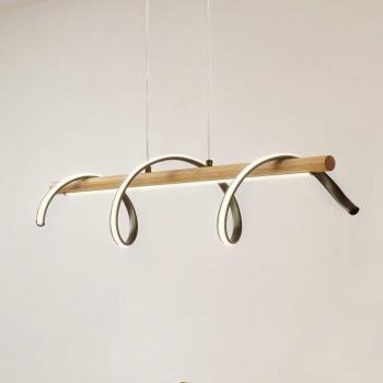 Lindby LED-es függőlámpa Spiraali, fekete, fa, hossza 95 cm kép