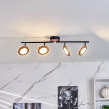 Lindby LED-es reflektor Manel, fa, 84 cm hosszú, 4 lámpás, 4 lámpás kép