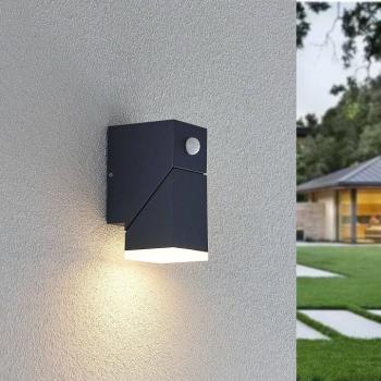 Lindby LED fali lámpa Sally, 15 cm, antracit, IP54, érzékelővel kép