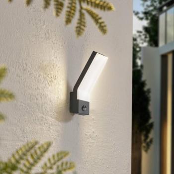 Lindby LED kültéri fali lámpa Korvik, 26 cm, antracit, érzékelő kép