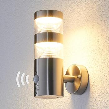 Lindby LED kültéri fali világítás Lanea, 22 cm, rozsdamentes acél, érzékelő kép