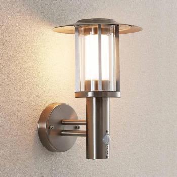 Lindby LED kültéri falilámpa Gregory, érzékelő, rozsdamentes acél, IP44 kép