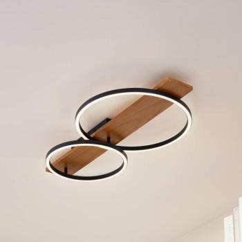 Lindby LED mennyezeti lámpa Galad, fekete, fa, 2-lámpás, 75 cm kép