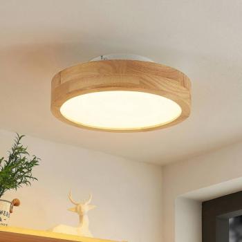 Lindby LED mennyezeti lámpa Lanira, Ø 30 cm, fa, távirányító, CCT kép