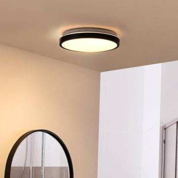 Lindby LED mennyezeti lámpa Medon Ø 29 cm fekete műanyag IP44 kép