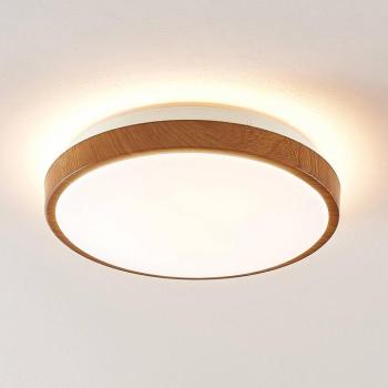 Lindby LED mennyezeti lámpa Mendosa, kerek, világos fa, Ø 29cm kép