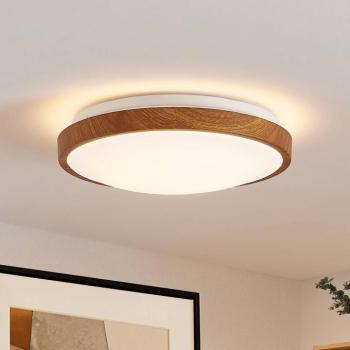 Lindby LED mennyezeti világítás Mynte, Ø30cm, faoptika, műanyag kép